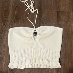 Cotton Candy White Knit Crop Tank with string halter